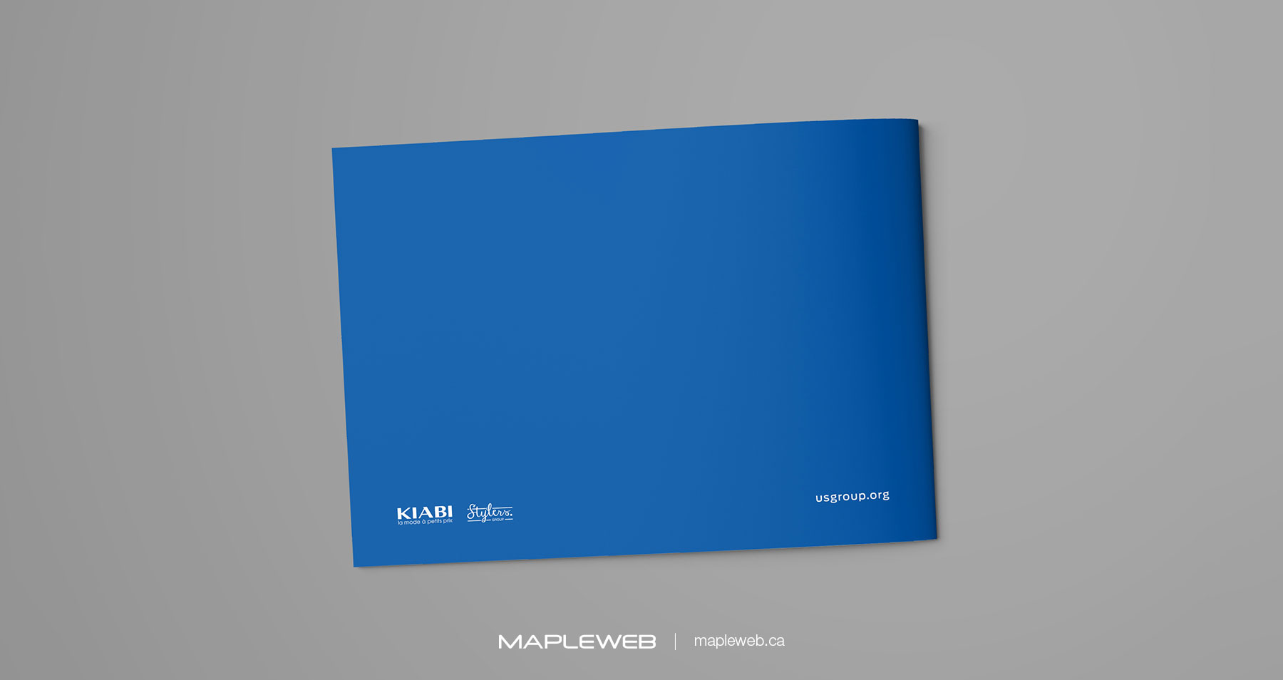 Stylers Brand design by Mapleweb White Logos on Blue Magazine Page
